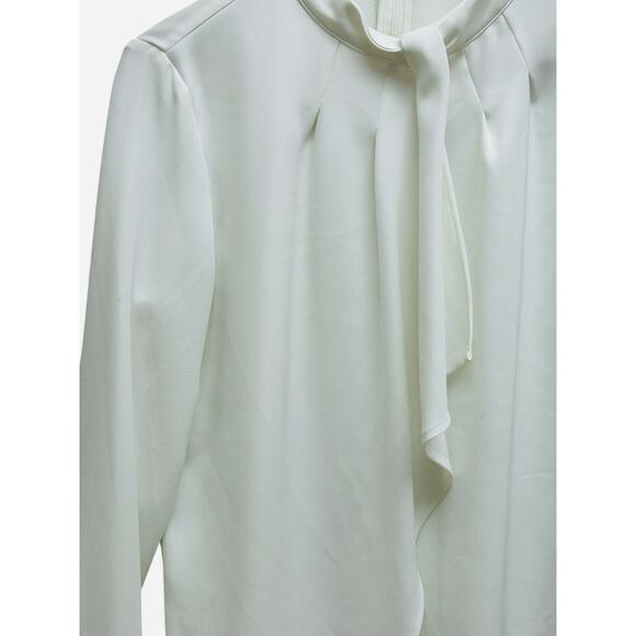 Calvin Klein Off-White Tie Neck Blouse Petite Medium Long Sleeve Professional - Picture 5 of 7